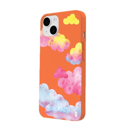 iPhone 12 Turuncu Lansman Renkli Silikon Colorful Bulut Tasarımlı Kamera Korumalı Telefon Kılıf