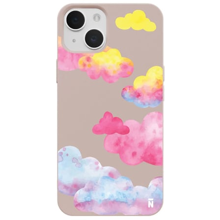 iPhone 12 Pudra Lansman Renkli Silikon Colorful Bulut Tasarımlı Kamera Korumalı Telefon Kılıf