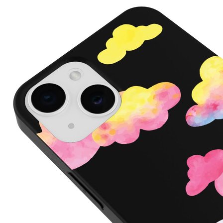 iPhone 11 Siyah Lansman Renkli Silikon Colorful Bulut Tasarımlı Kamera Korumalı Telefon Kılıf