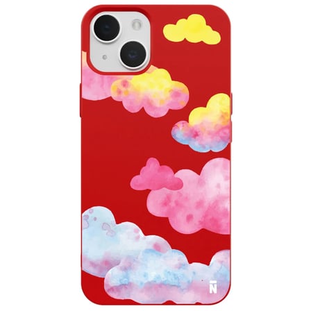 iPhone 11 Kırmızı Lansman Renkli Silikon Colorful Bulut Tasarımlı Kamera Korumalı Telefon Kılıf