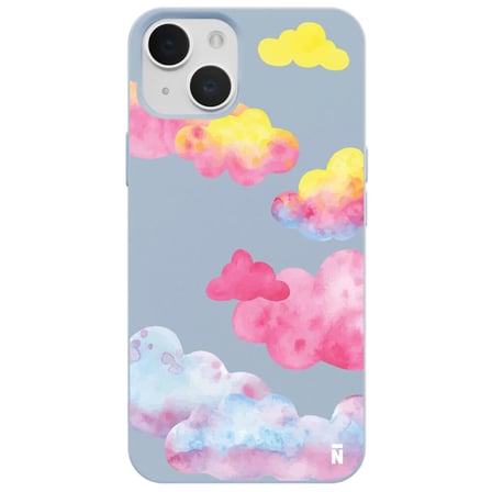 iPhone 15 Plus Mavi Lansman Renkli Silikon Colorful Bulut Tasarımlı Kamera Korumalı Telefon Kılıf
