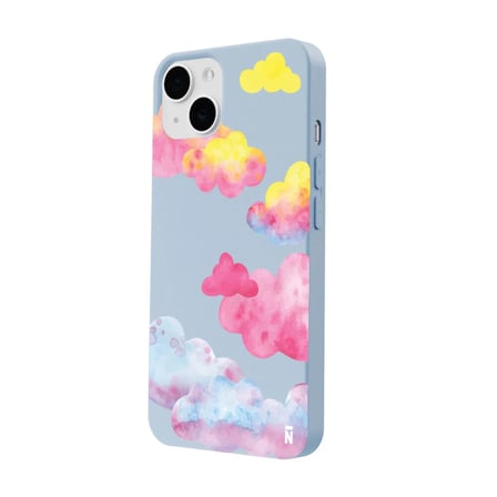 iPhone 15 Plus Mavi Lansman Renkli Silikon Colorful Bulut Tasarımlı Kamera Korumalı Telefon Kılıf