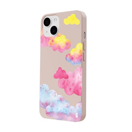 iPhone 15 Plus Pudra Lansman Renkli Silikon Colorful Bulut Tasarımlı Kamera Korumalı Telefon Kılıf