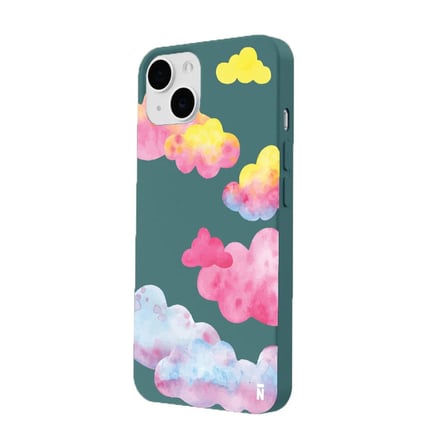 iPhone 14 Plus Haki Lansman Renkli Silikon Colorful Bulut Tasarımlı Kamera Korumalı Telefon Kılıf