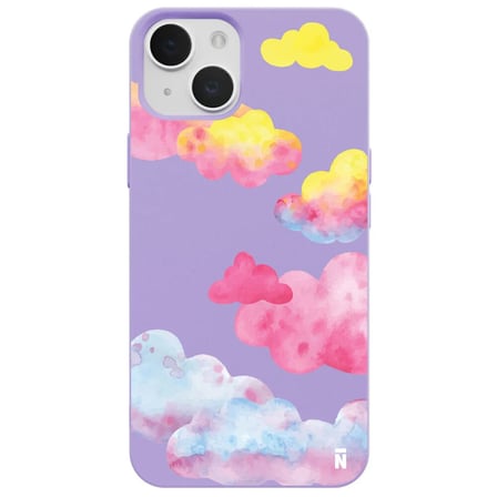 iPhone 14 Plus Lila Lansman Renkli Silikon Colorful Bulut Tasarımlı Kamera Korumalı Telefon Kılıf