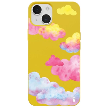 iPhone 14 Plus Sarı Lansman Renkli Silikon Colorful Bulut Tasarımlı Kamera Korumalı Telefon Kılıf