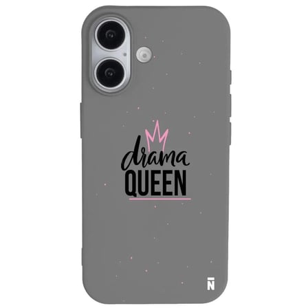 iPhone 16 Plus Gri Lansman Renkli Silikon Drama Queen Tasarımlı Premium Kılıf