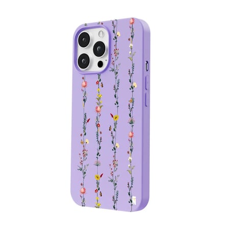 iPhone 14 Pro Max Lila Lansman Renkli Silikon Floral Stripes Tasarımlı Premium Kılıf