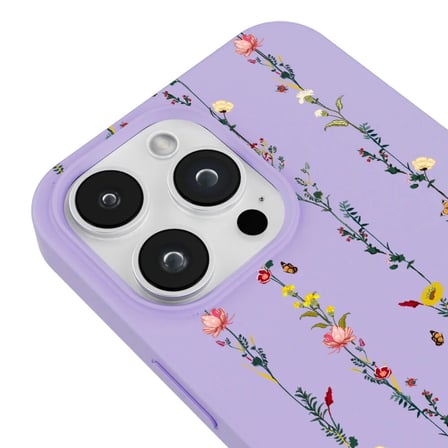iPhone 14 Pro Max Lila Lansman Renkli Silikon Floral Stripes Tasarımlı Premium Kılıf