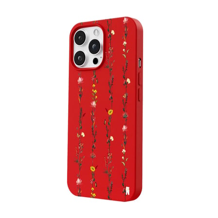 iPhone 14 Pro Max Kırmızı Lansman Renkli Silikon Floral Stripes Tasarımlı Premium Kılıf
