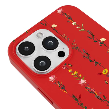 iPhone 14 Pro Max Kırmızı Lansman Renkli Silikon Floral Stripes Tasarımlı Premium Kılıf