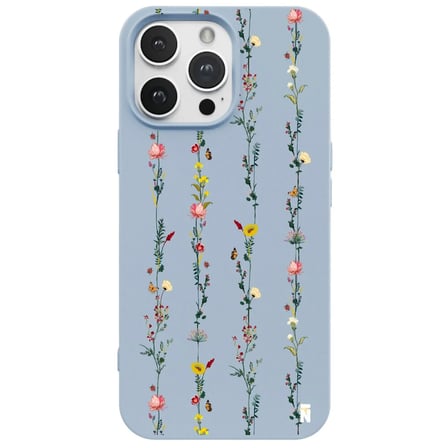 iPhone 13 Pro Max Mavi Lansman Renkli Silikon Floral Stripes Tasarımlı Premium Kılıf