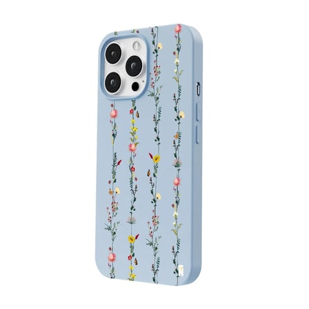 iPhone 13 Pro Max Mavi Lansman Renkli Silikon Floral Stripes Tasarımlı Premium Kılıf