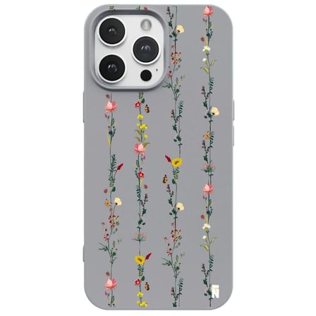 iPhone 12 Pro Max Gri Lansman Renkli Silikon Floral Stripes Tasarımlı Premium Kılıf