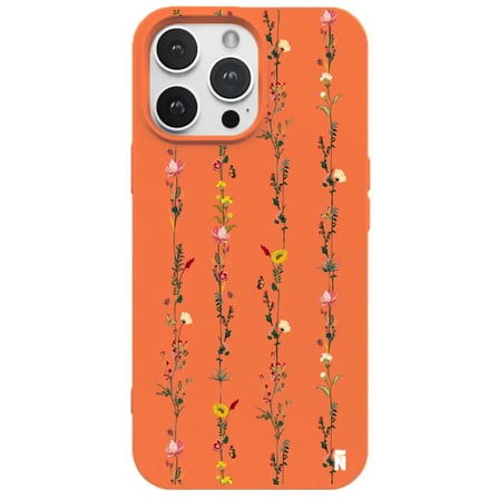 iPhone 12 Pro Max Turuncu Lansman Renkli Silikon Floral Stripes Tasarımlı Premium Kılıf
