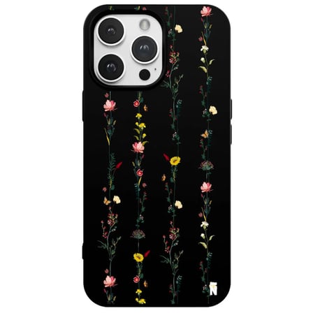 iPhone 16 Pro Siyah Lansman Renkli Silikon Floral Stripes Tasarımlı Premium Kılıf