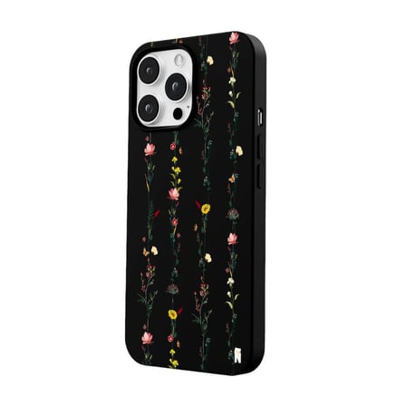 iPhone 16 Pro Siyah Lansman Renkli Silikon Floral Stripes Tasarımlı Premium Kılıf