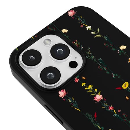iPhone 16 Pro Siyah Lansman Renkli Silikon Floral Stripes Tasarımlı Premium Kılıf