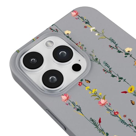iPhone 16 Pro Gri Lansman Renkli Silikon Floral Stripes Tasarımlı Premium Kılıf