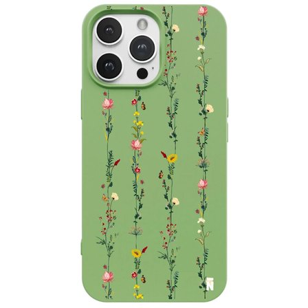 iPhone 16 Pro Yeşil Lansman Renkli Silikon Floral Stripes Tasarımlı Premium Kılıf