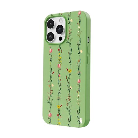 iPhone 16 Pro Yeşil Lansman Renkli Silikon Floral Stripes Tasarımlı Premium Kılıf