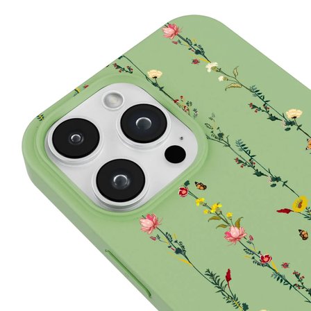 iPhone 16 Pro Yeşil Lansman Renkli Silikon Floral Stripes Tasarımlı Premium Kılıf