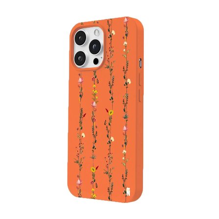 iPhone 16 Pro Turuncu Lansman Renkli Silikon Floral Stripes Tasarımlı Premium Kılıf