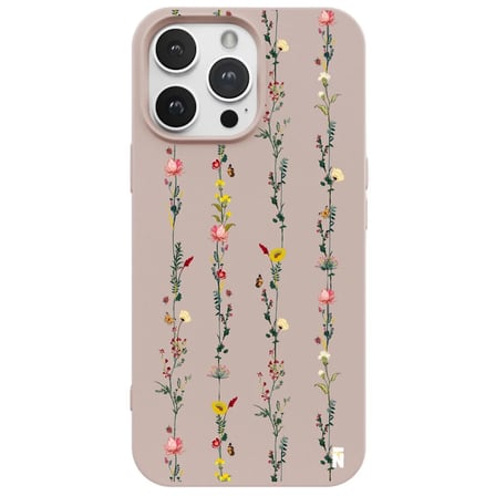 iPhone 16 Pro Pudra Lansman Renkli Silikon Floral Stripes Tasarımlı Premium Kılıf