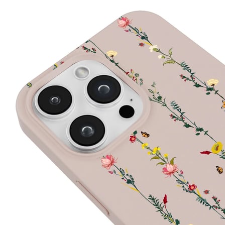 iPhone 16 Pro Pudra Lansman Renkli Silikon Floral Stripes Tasarımlı Premium Kılıf