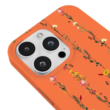 iPhone 13 Pro Turuncu Lansman Renkli Silikon Floral Stripes Tasarımlı Premium Kılıf