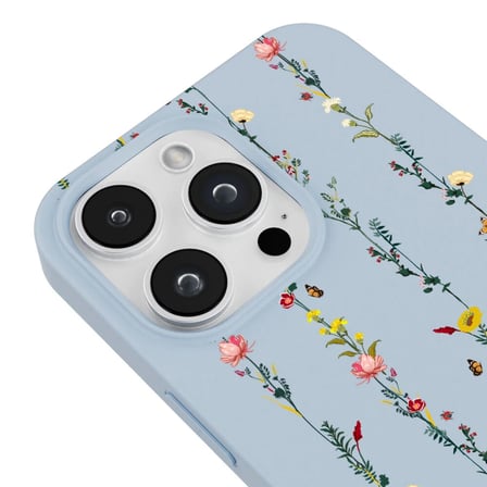 iPhone 12 Pro Mavi Lansman Renkli Silikon Floral Stripes Tasarımlı Premium Kılıf