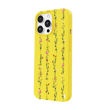 iPhone 12 Pro Sarı Lansman Renkli Silikon Floral Stripes Tasarımlı Premium Kılıf