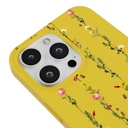 iPhone 12 Pro Sarı Lansman Renkli Silikon Floral Stripes Tasarımlı Premium Kılıf