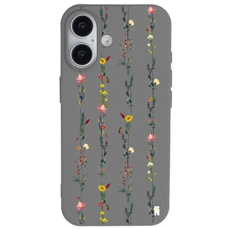 iPhone 17 Gri Lansman Renkli Silikon Floral Stripes Tasarımlı Premium Kılıf
