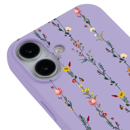 iPhone 17 Lila Lansman Renkli Silikon Floral Stripes Tasarımlı Premium Kılıf