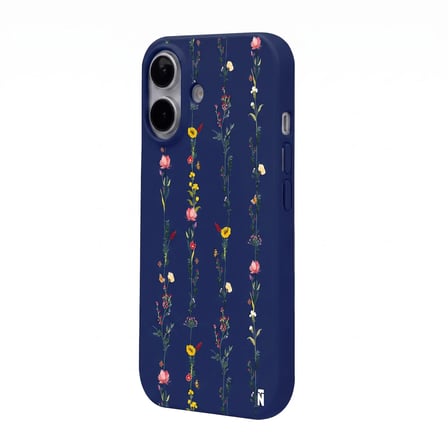 iPhone 17 Lacivert Lansman Renkli Silikon Floral Stripes Tasarımlı Premium Kılıf