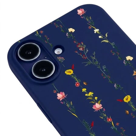iPhone 17 Lacivert Lansman Renkli Silikon Floral Stripes Tasarımlı Premium Kılıf