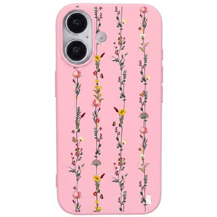 iPhone 17 Pembe Lansman Renkli Silikon Floral Stripes Tasarımlı Premium Kılıf