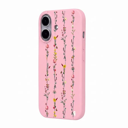 iPhone 17 Pembe Lansman Renkli Silikon Floral Stripes Tasarımlı Premium Kılıf