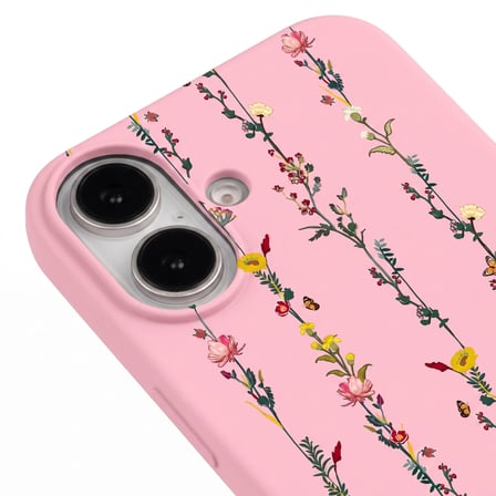 iPhone 17 Pembe Lansman Renkli Silikon Floral Stripes Tasarımlı Premium Kılıf