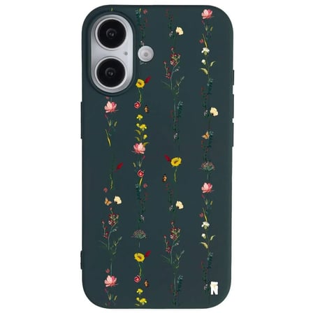 iPhone 16 Plus Haki Lansman Renkli Silikon Floral Stripes Tasarımlı Premium Kılıf
