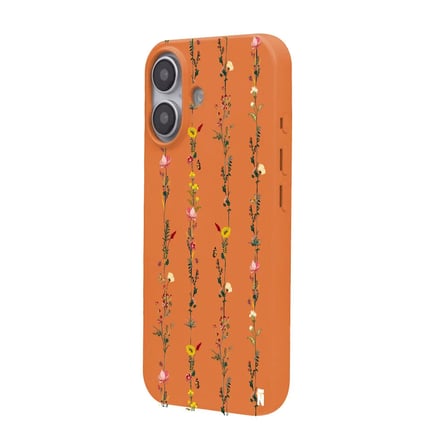 iPhone 16 Plus Turuncu Lansman Renkli Silikon Floral Stripes Tasarımlı Premium Kılıf