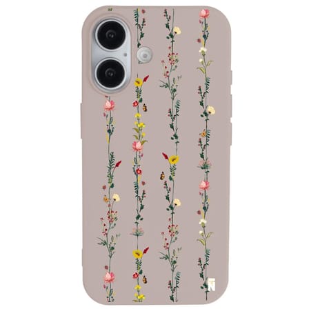 iPhone 16 Plus Pudra Lansman Renkli Silikon Floral Stripes Tasarımlı Premium Kılıf