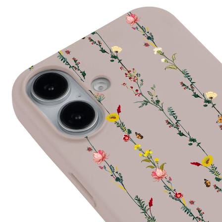 iPhone 16 Plus Pudra Lansman Renkli Silikon Floral Stripes Tasarımlı Premium Kılıf