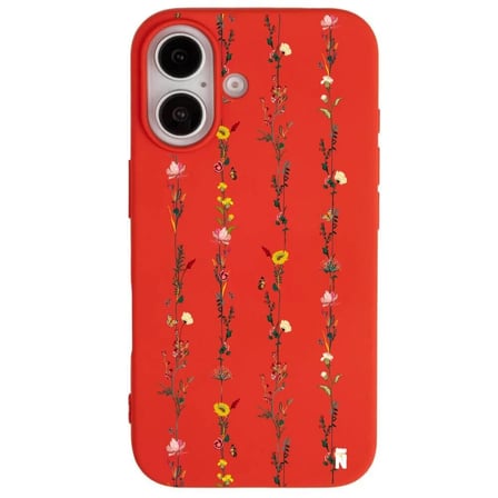 iPhone 16 Plus Kırmızı Lansman Renkli Silikon Floral Stripes Tasarımlı Premium Kılıf