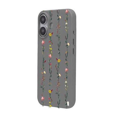 iPhone 16 Gri Lansman Renkli Silikon Floral Stripes Tasarımlı Premium Kılıf