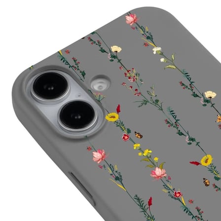 iPhone 16 Gri Lansman Renkli Silikon Floral Stripes Tasarımlı Premium Kılıf