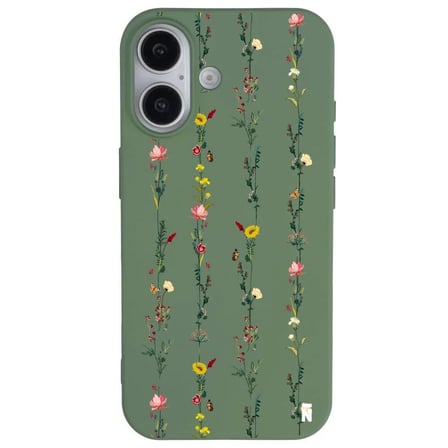 iPhone 16 Yeşil Lansman Renkli Silikon Floral Stripes Tasarımlı Premium Kılıf