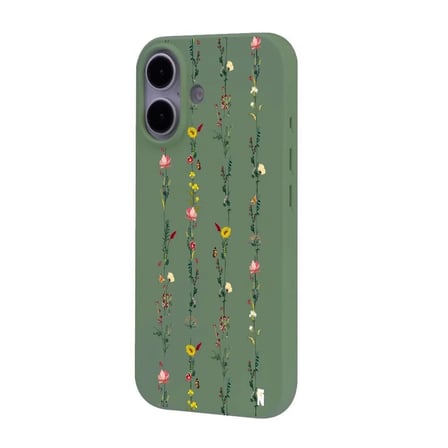 iPhone 16 Yeşil Lansman Renkli Silikon Floral Stripes Tasarımlı Premium Kılıf
