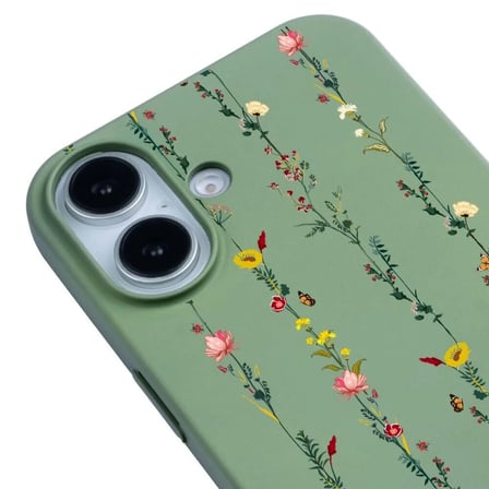 iPhone 16 Yeşil Lansman Renkli Silikon Floral Stripes Tasarımlı Premium Kılıf